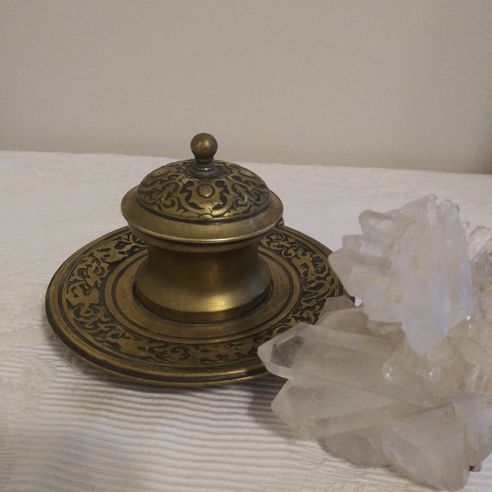 Vintage brass inkwell
